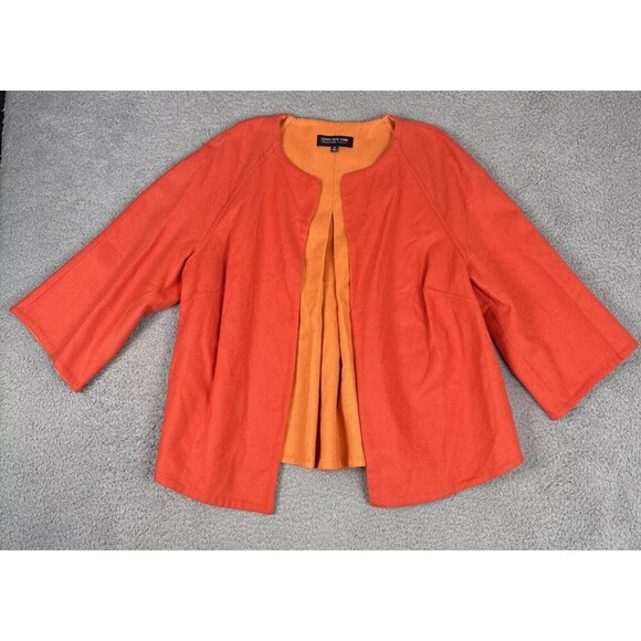 Jones New York 2 Tone Orange Wool Blend Swing 3/4 Sleeve Open Jacket Size OX 12W - Picture 1 of 8